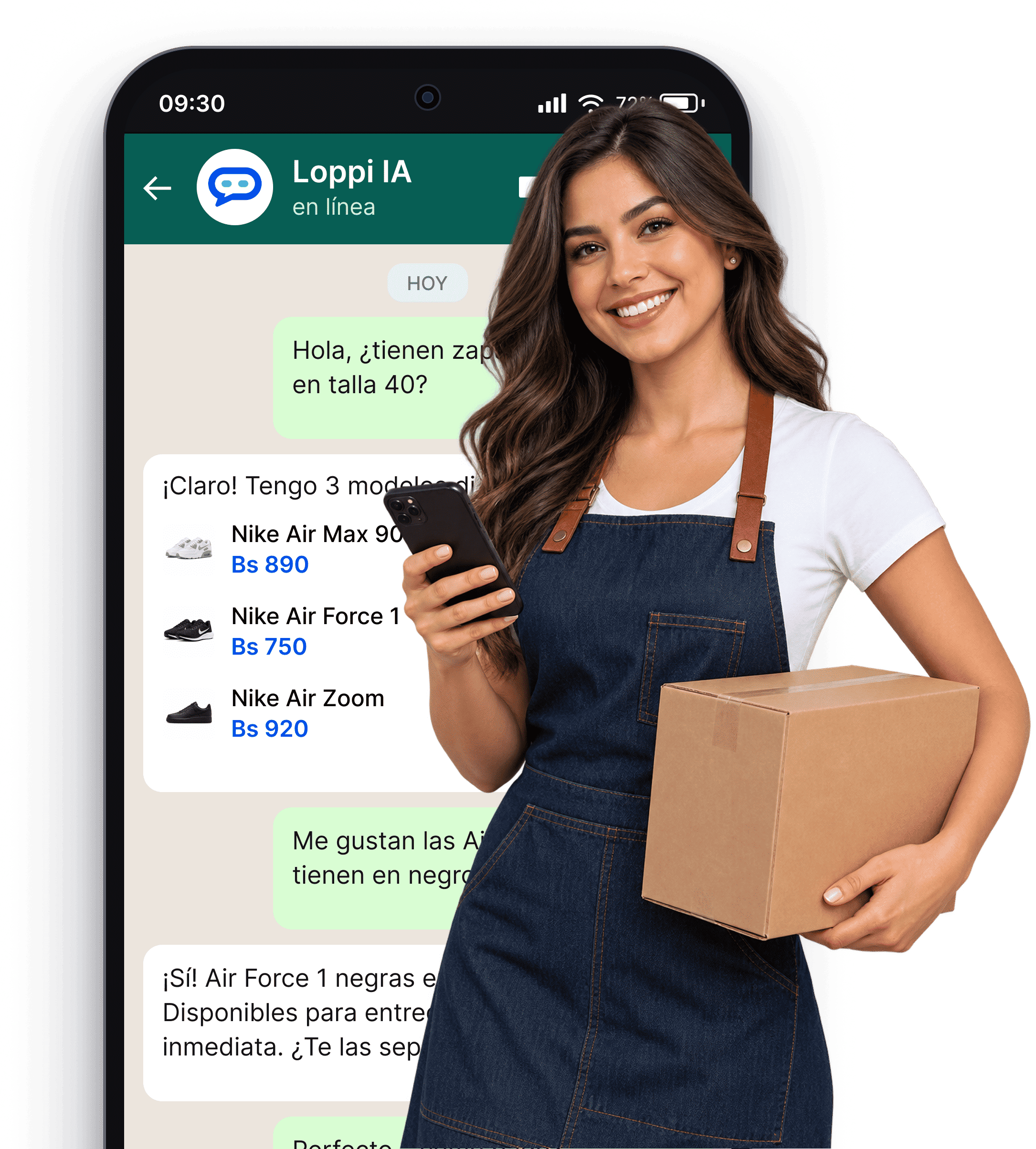 Emprendedora usando Loppi para vender por WhatsApp